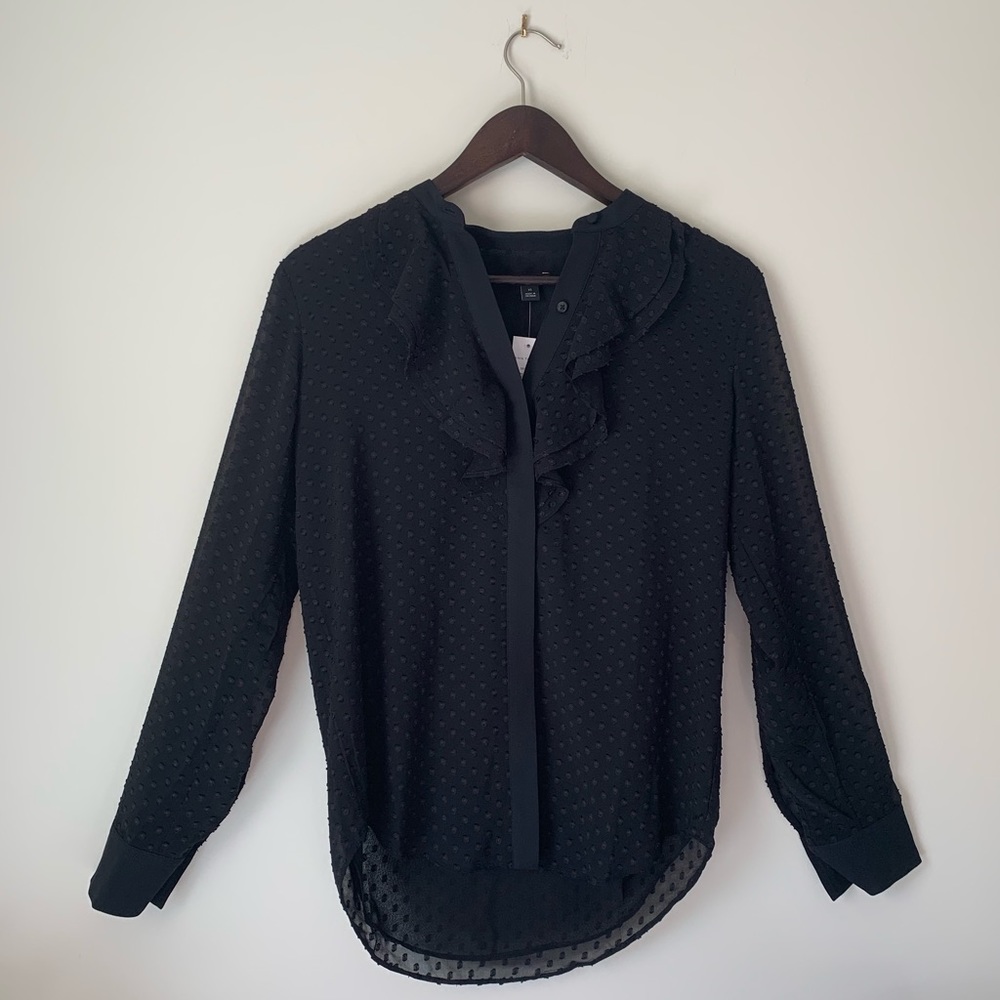 Ann Taylor Black Ruffle Button Up Blouse